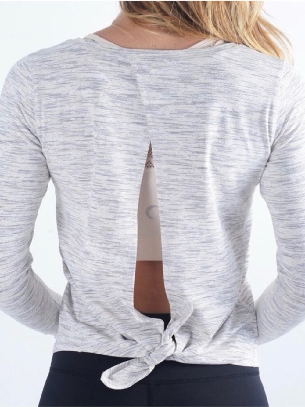 Zyia Active Small Gray Space Dye Long Sleeve Open Back Thumbhole Athletic Top